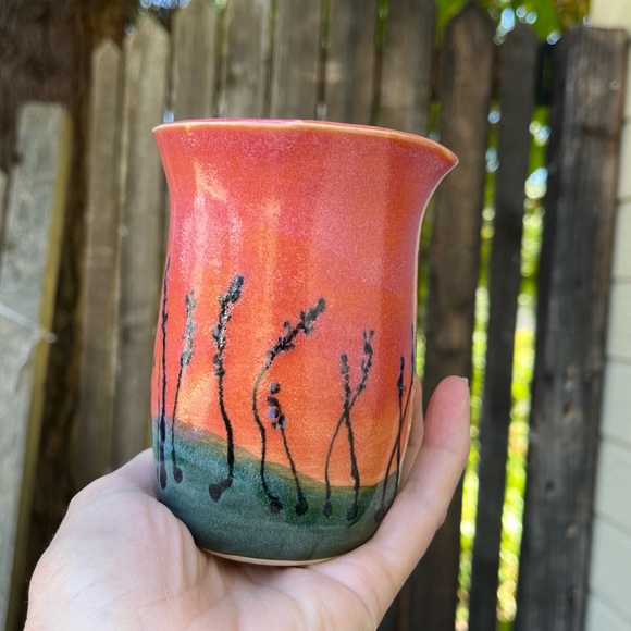 Handmade Hand Painted  Ceramic Pitcher Creamer Floral Sunset - Picture 11 of 13